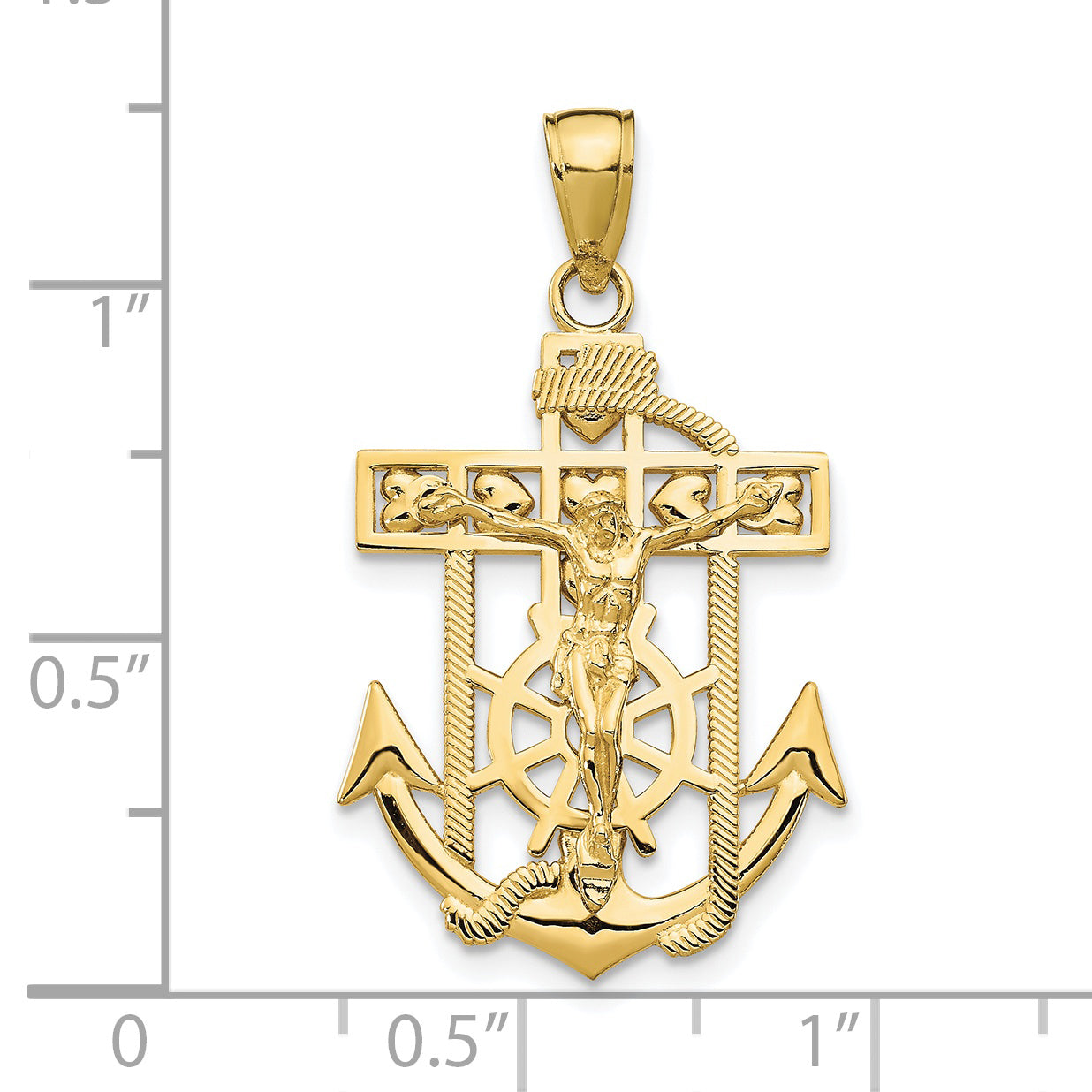 10K Gold Polished & Textured Mini Mariners Crucifix Pendant