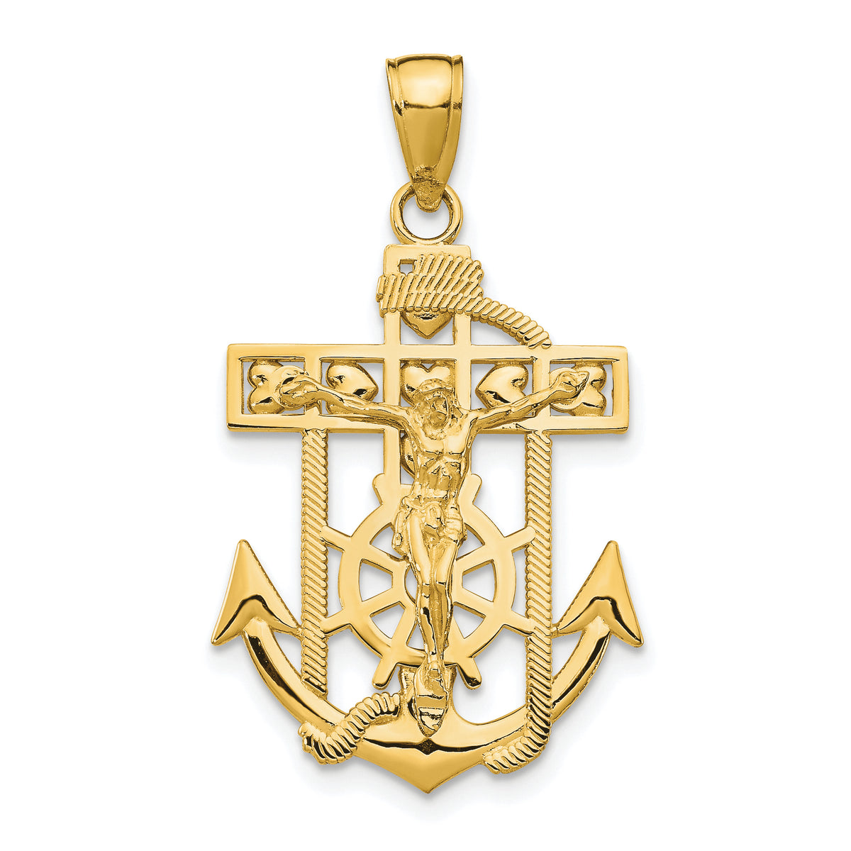 10K Gold Polished & Textured Mini Mariners Crucifix Pendant