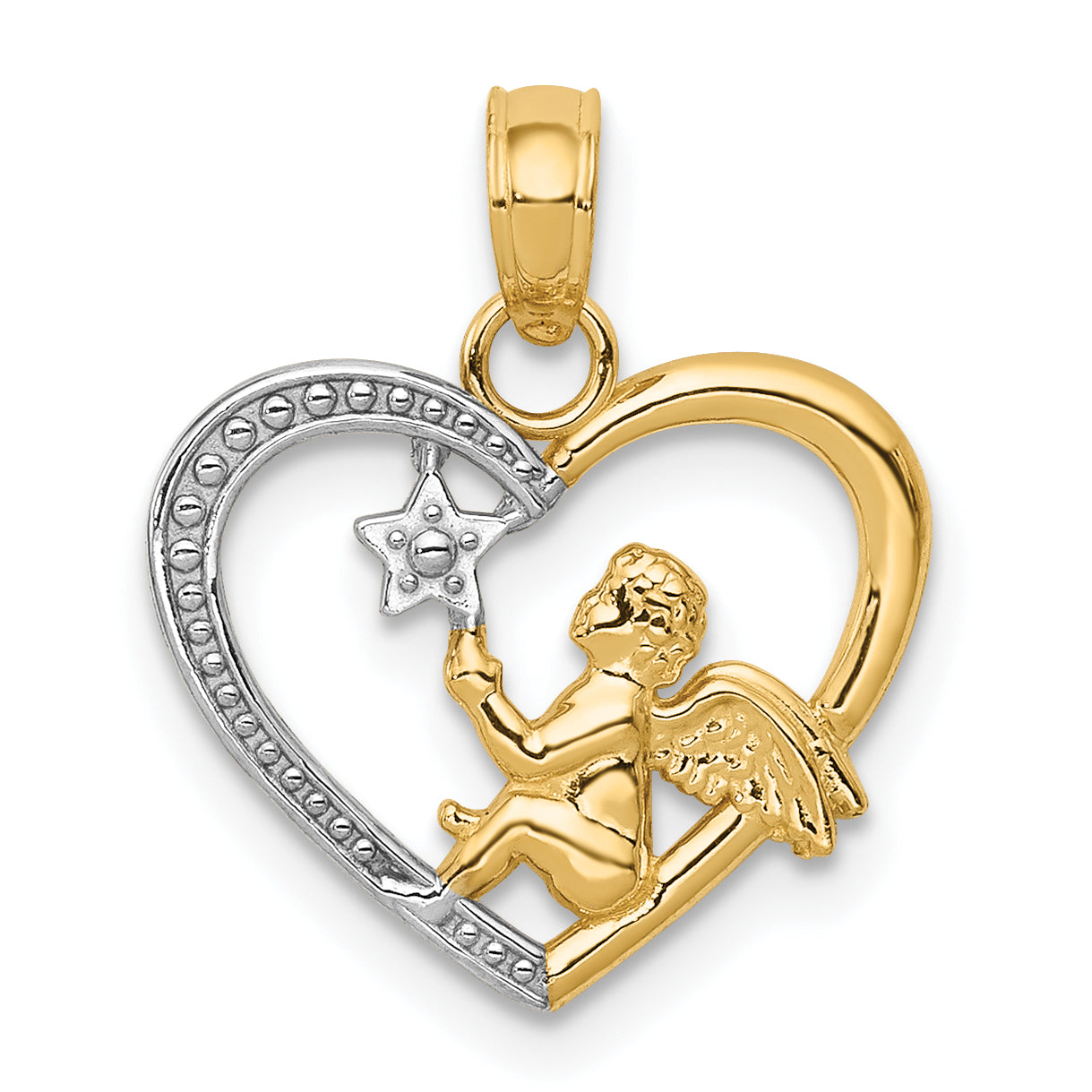 10K w/Rhodium Angel in Heart w/ Star Pendant