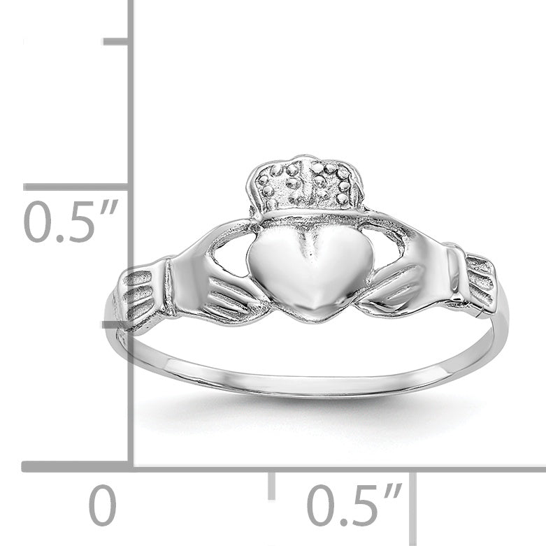 10k White Gold Polished Claddagh Ring