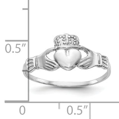 10k White Gold Polished Claddagh Ring