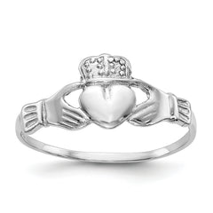 10k White Gold Polished Claddagh Ring