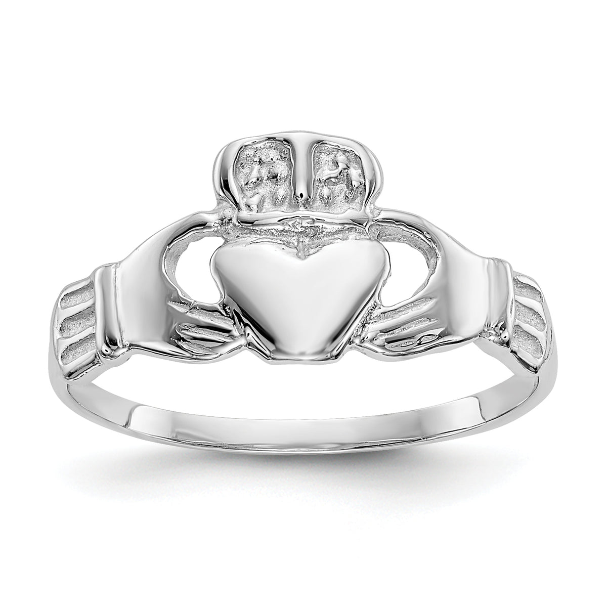 10k White Gold Polished Claddagh Ring