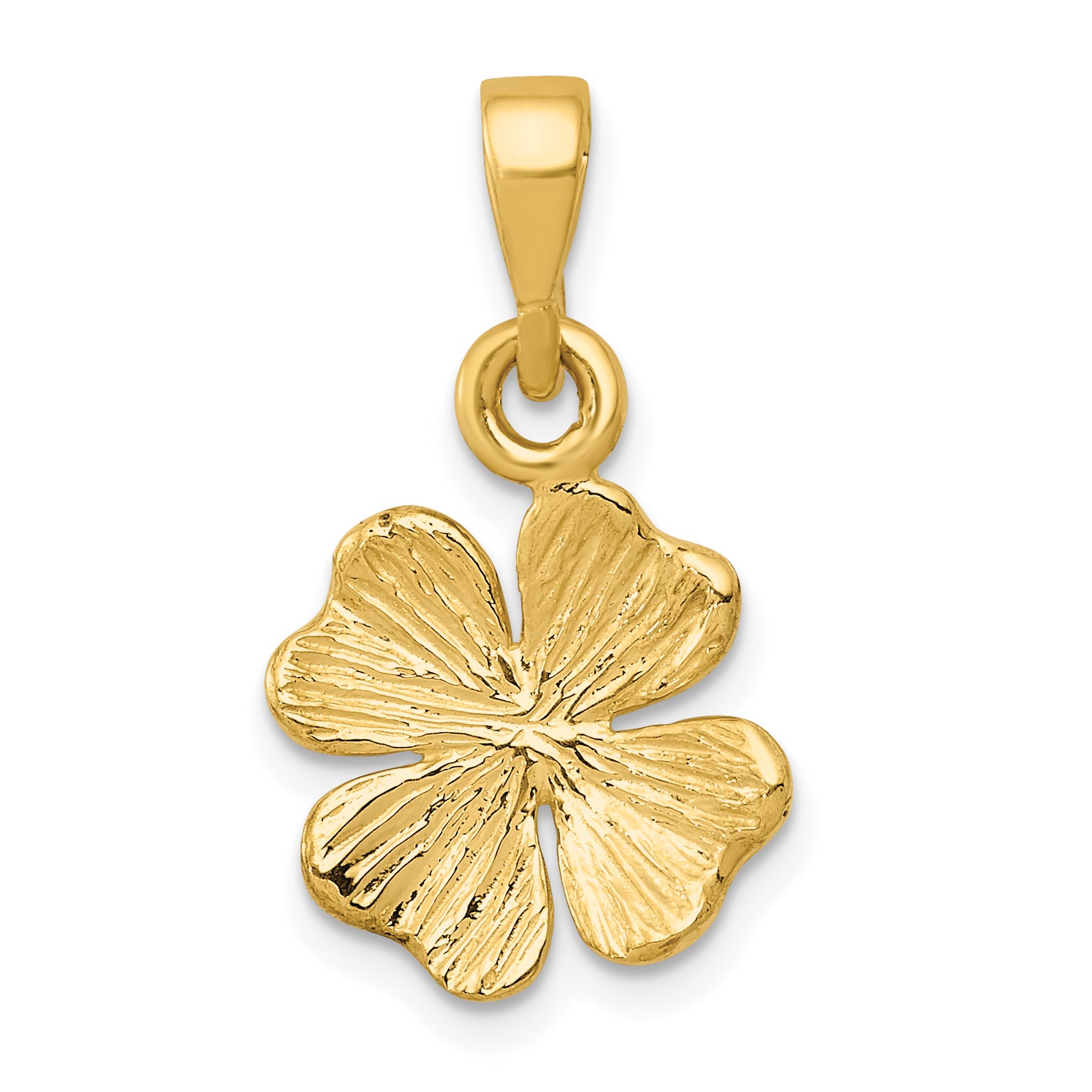 10k Gold Polished & Textured Four Leaf Clover Pendant