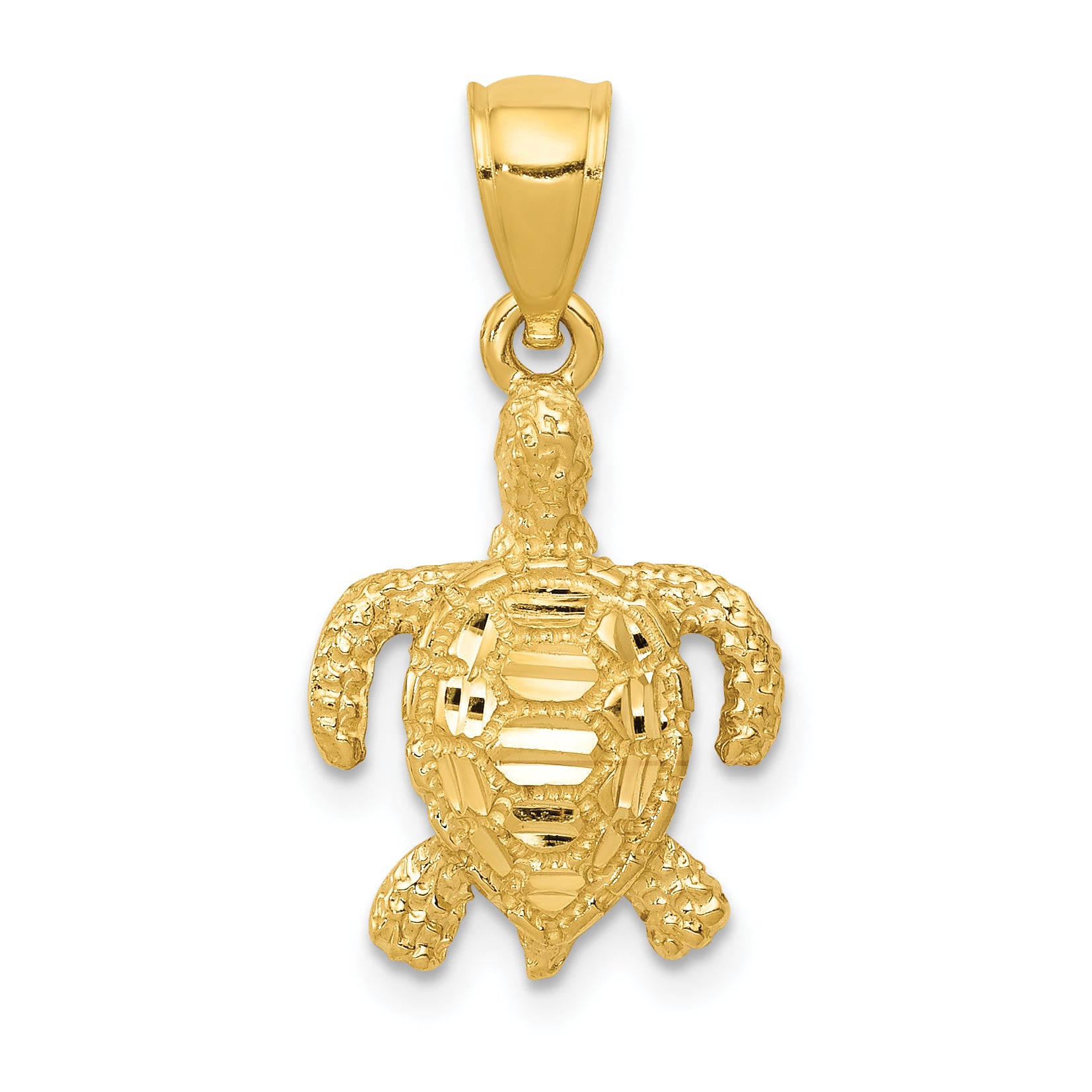 10k Polished and Textured Diamond-cut Sea Turtle Pendant