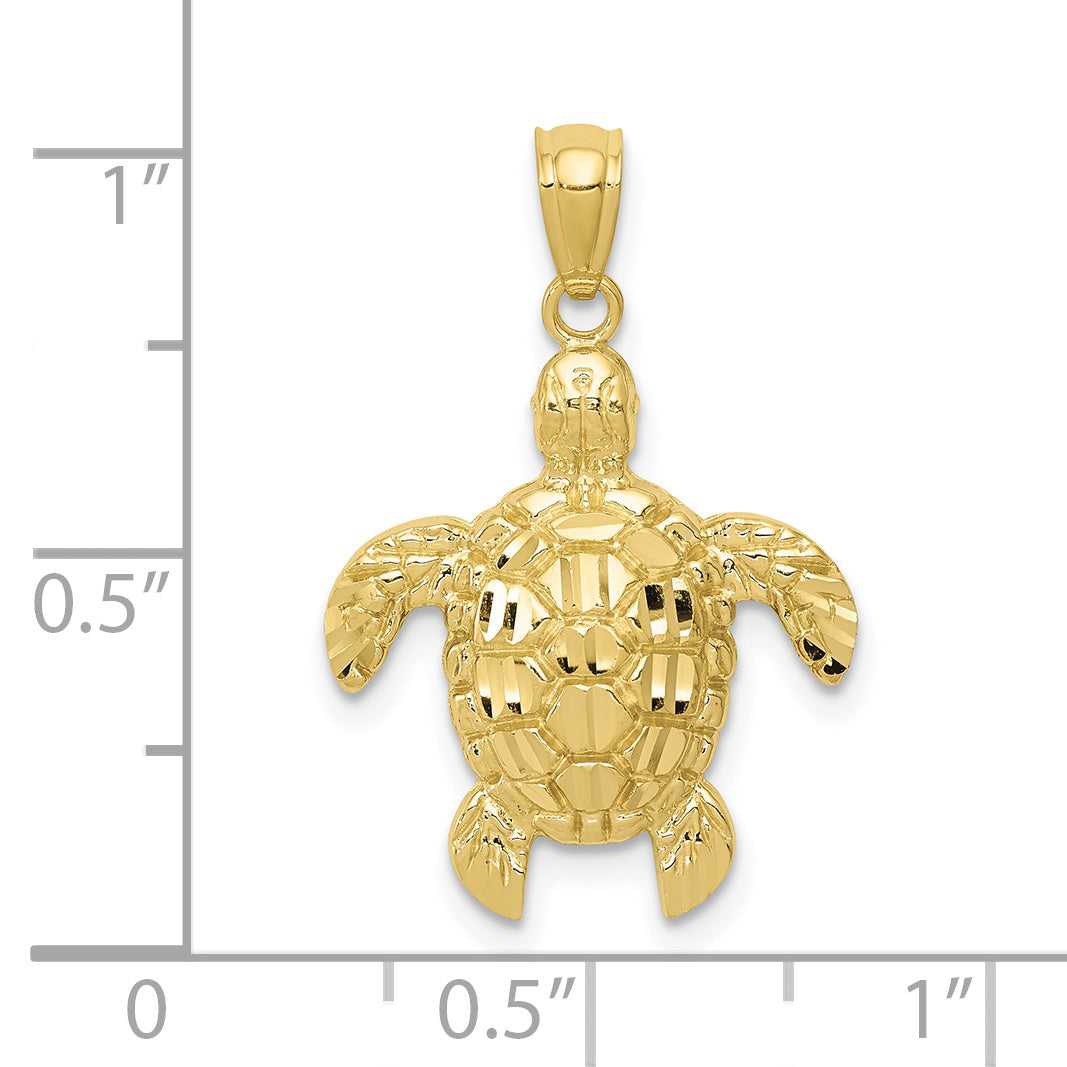 10k Diamond-cut Polished Sea Turtle Pendant