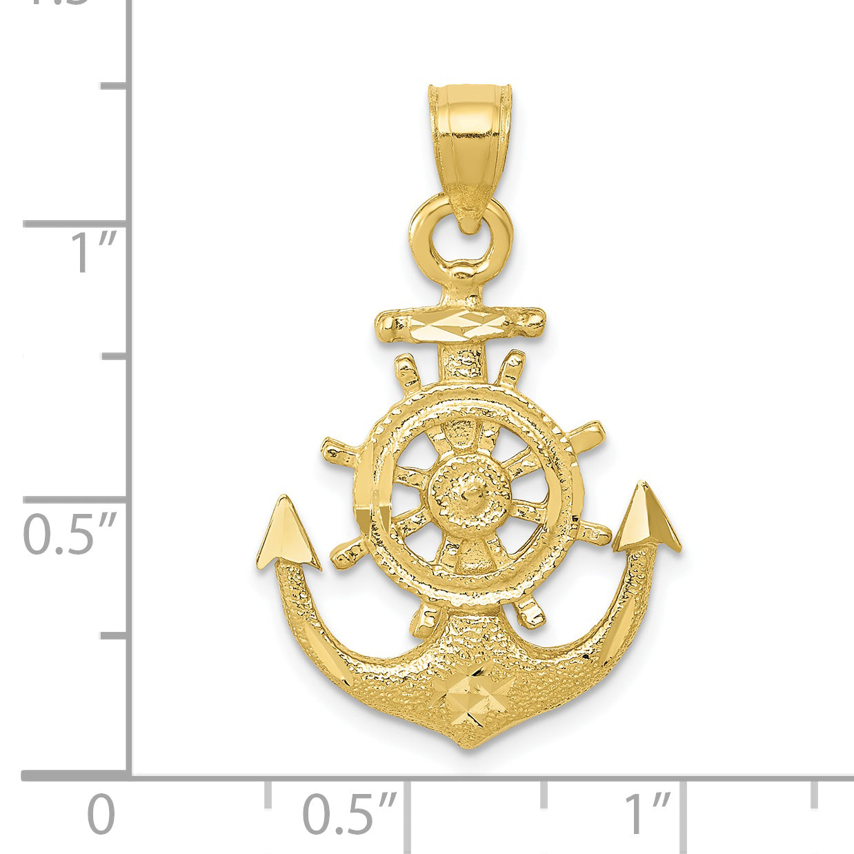 10k Satin Diamond-cut Anchor Pendant