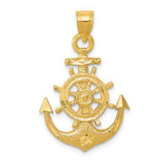 10k Satin Diamond-cut Anchor Pendant