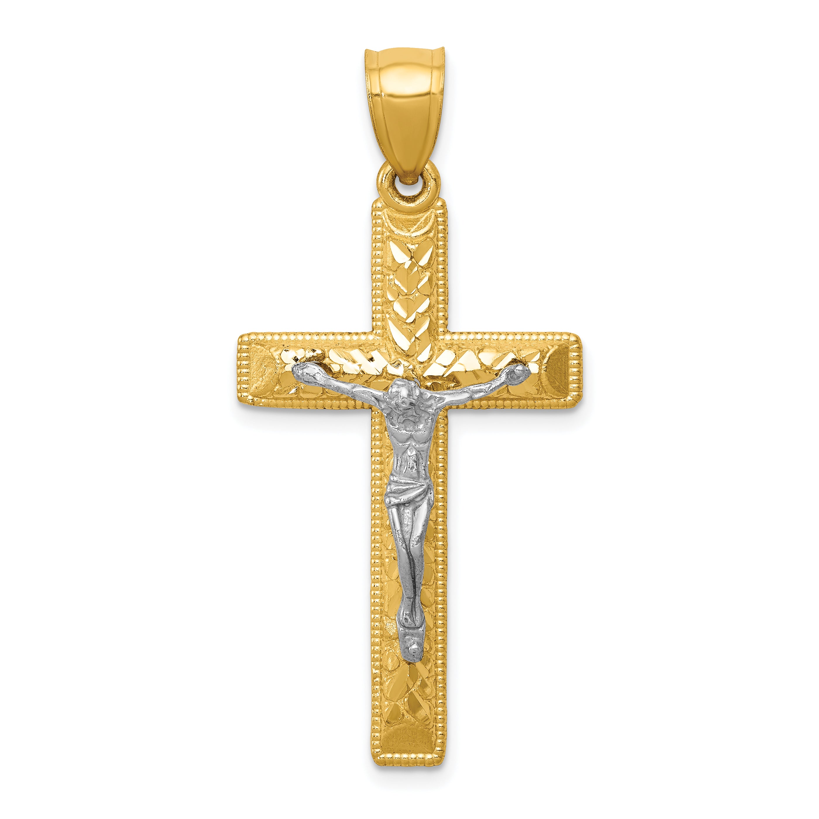 10k Two-tone Diamond Cut Crucifix Pendant