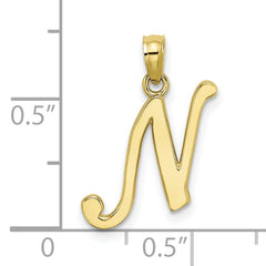 10K Polished N Script Initial Charm