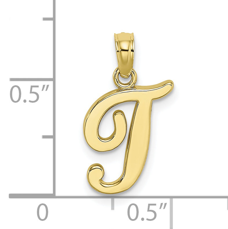 10K Polished T Script Initial Charm