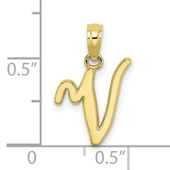 10K Polished V Script Initial Charm