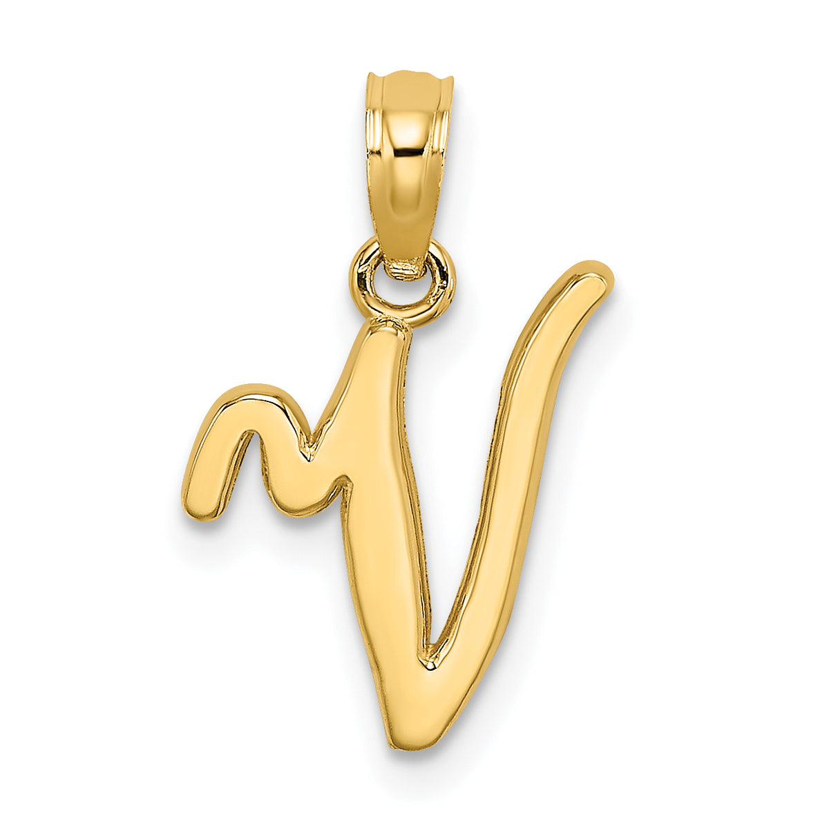 10K Polished V Script Initial Charm