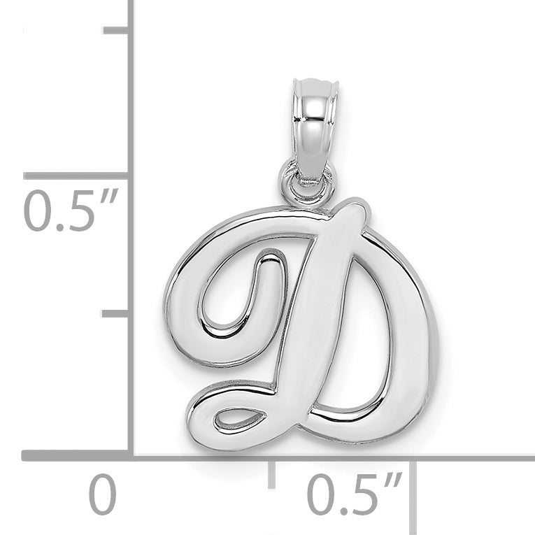 10K White Gold Polished D Script Initial Charm