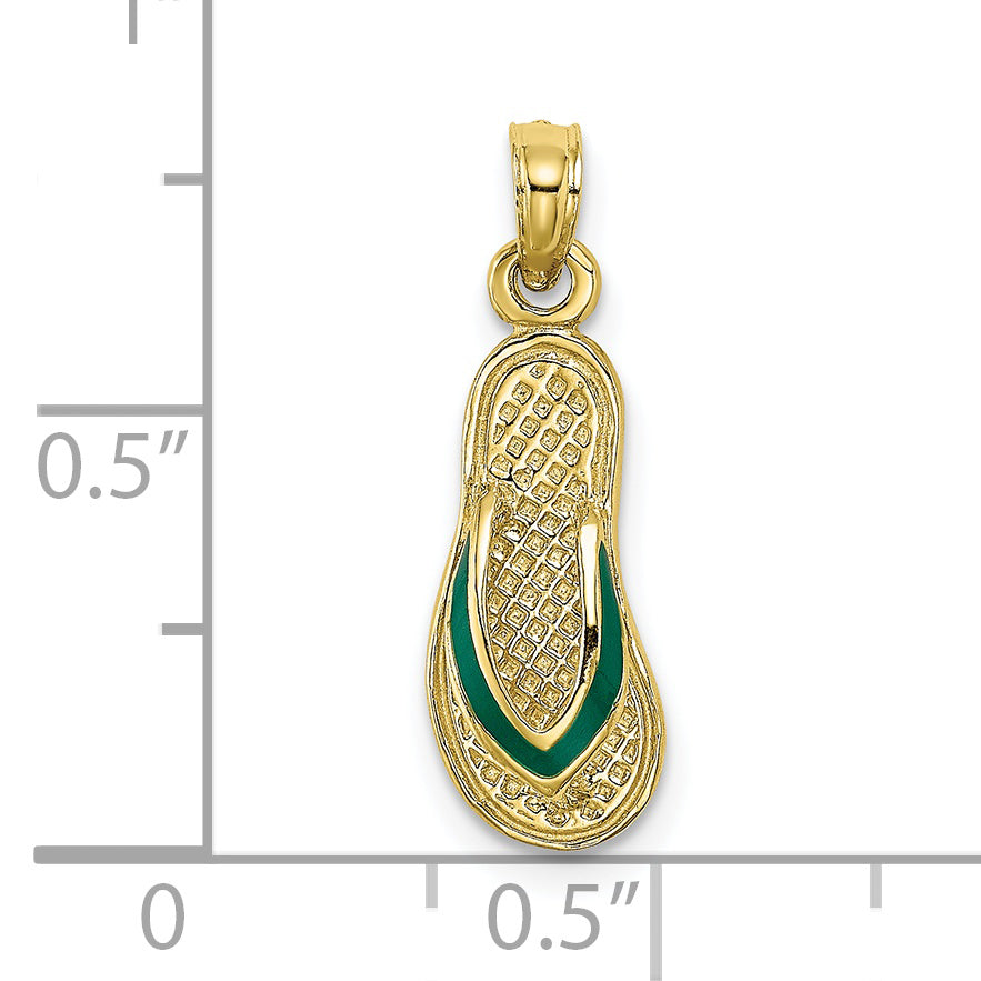 10K 3D W/ Green Enamel Single Flip-Flop Charm