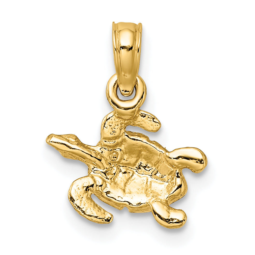 10K Textured and Enameled Sea Turtle Charm