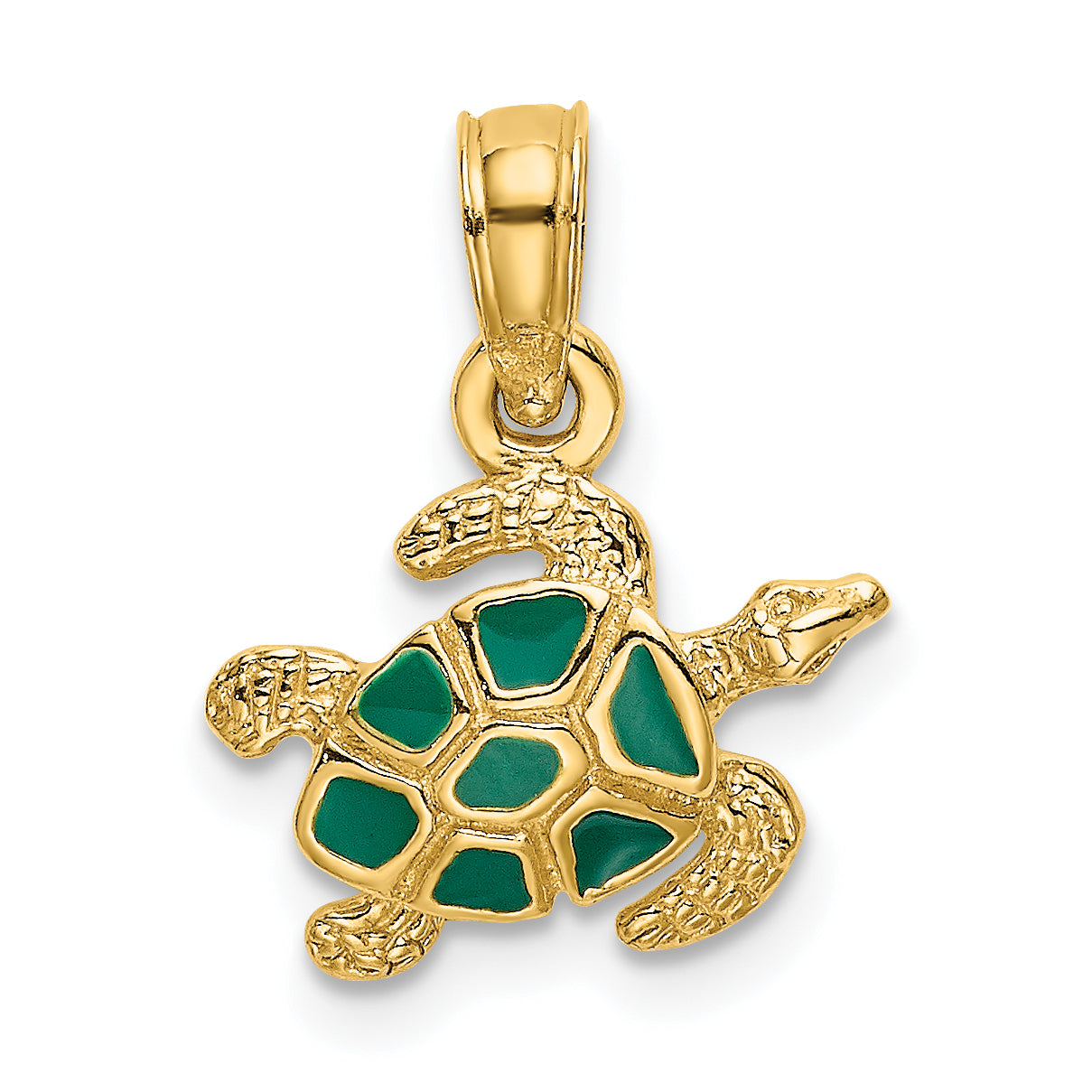 10K Textured and Enameled Sea Turtle Charm