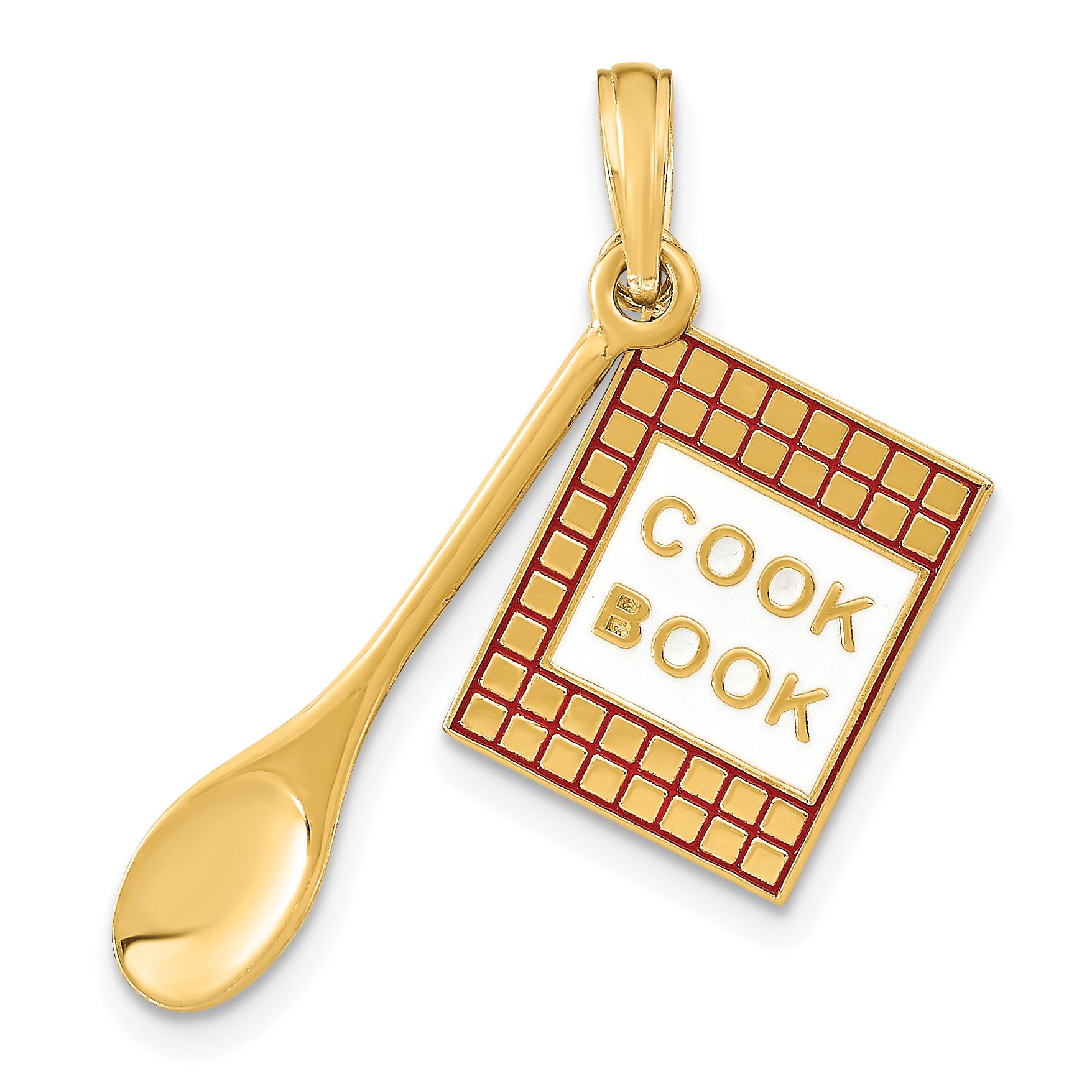 10K W/Enamel 3-D Cook Book and Spoon Charm