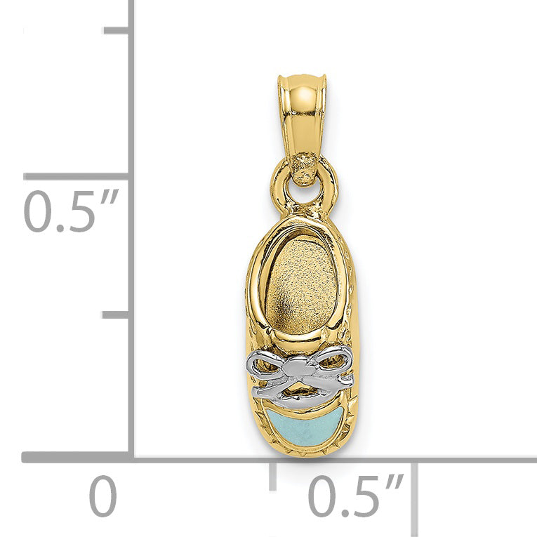 10K w/Rhodium 3-D Light Blue Enamel Baby Shoe Charm