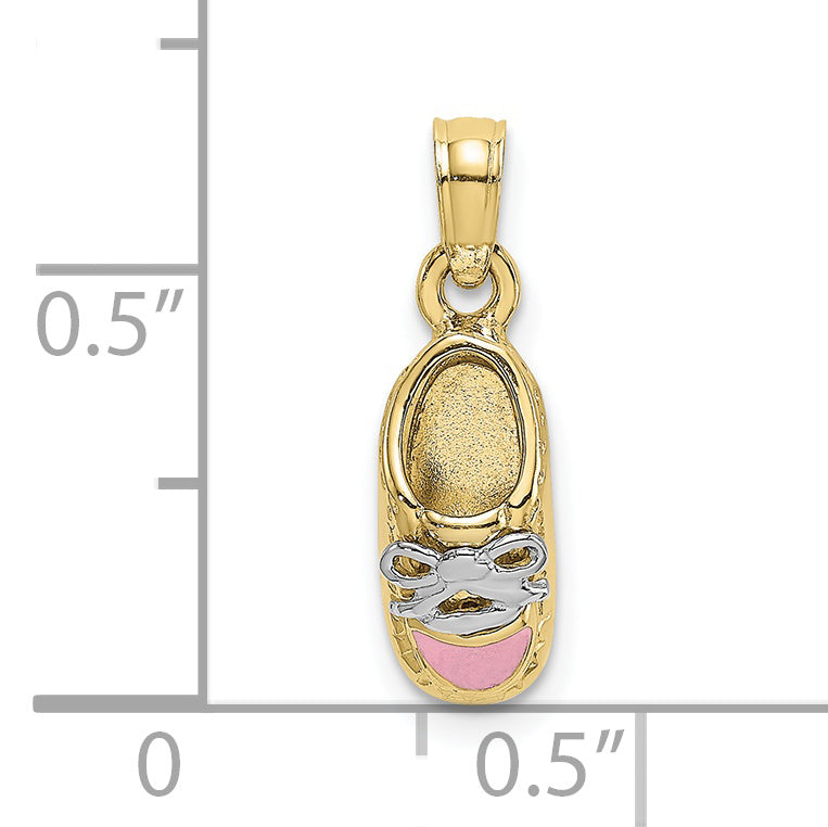 10K w/Rhodium 3-D Pink Enamel Baby Shoe Charm