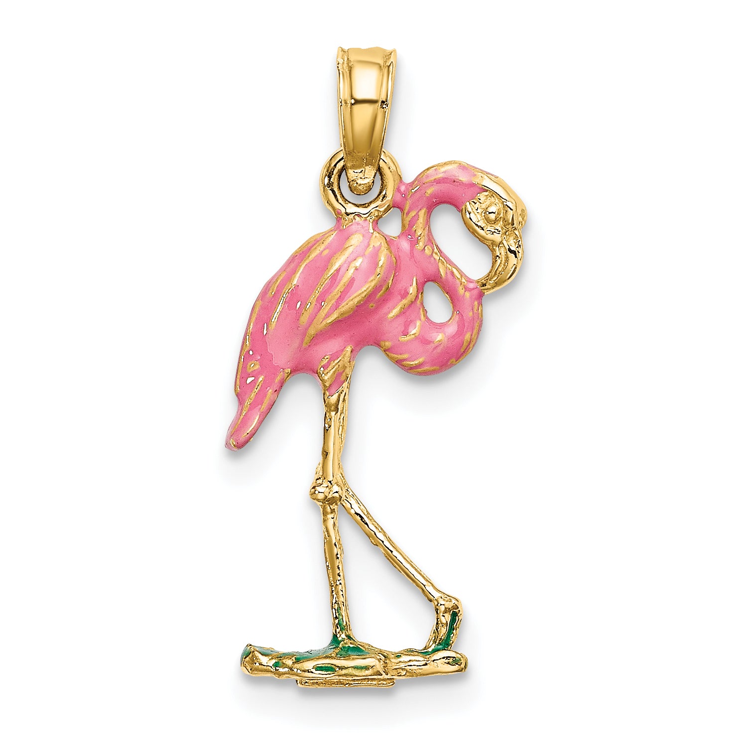 10K 3-D Pink Enamel Flamingo Charm