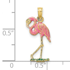 10K 3-D Pink Enamel Flamingo Charm