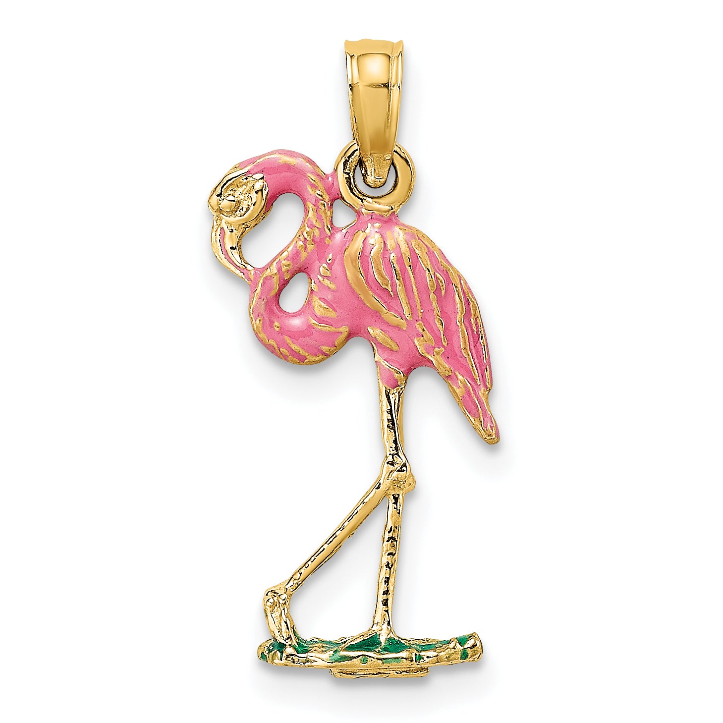 10K 3-D Pink Enamel Flamingo Charm