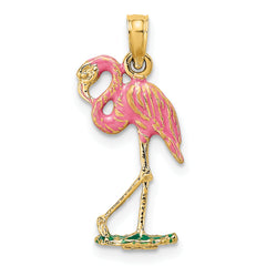 10K 3-D Pink Enamel Flamingo Charm