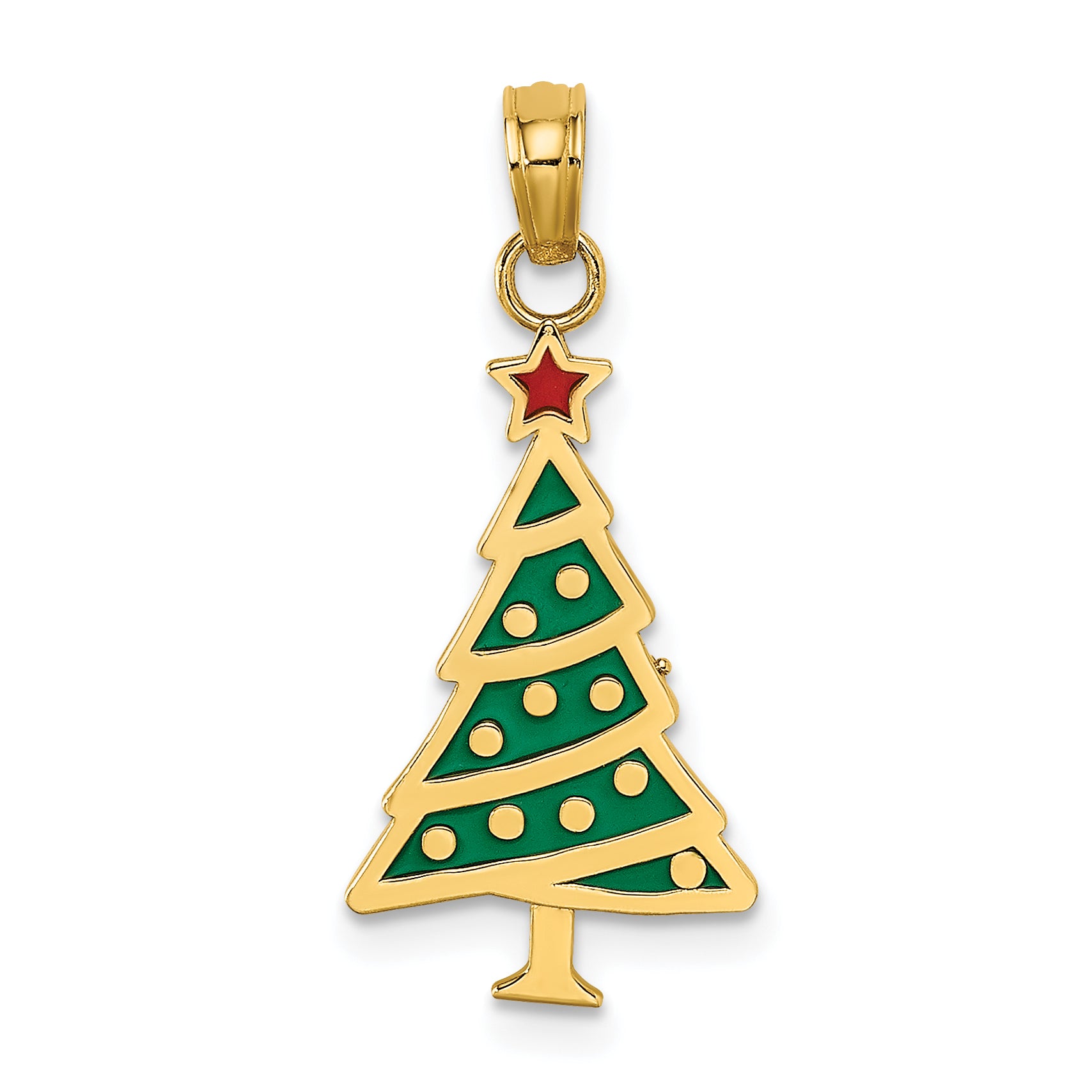 10K Enamel Green Christmas Tree W/ Red Star Charm