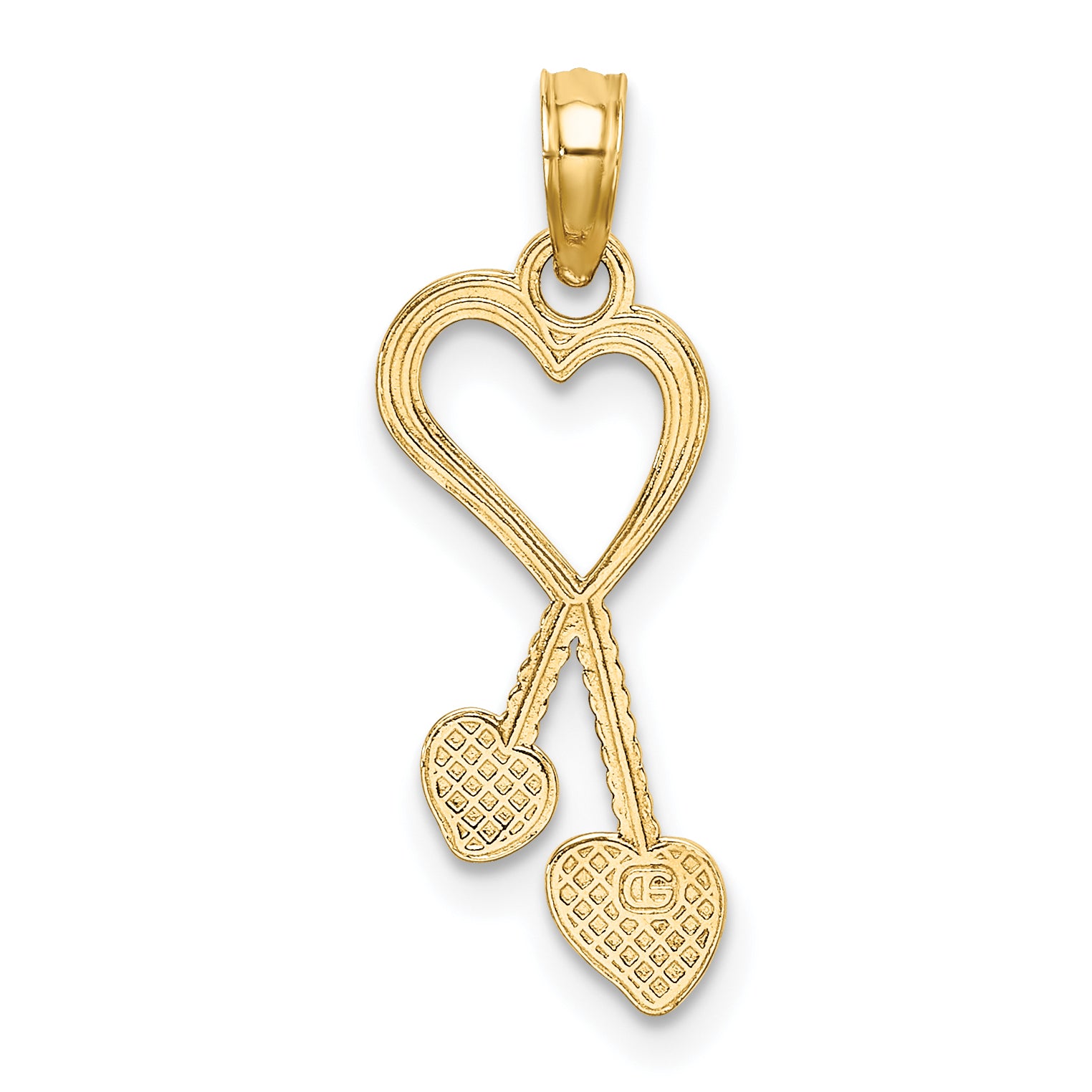 10K Polished Heart w/ Double Heart Beaded Tassle Charm