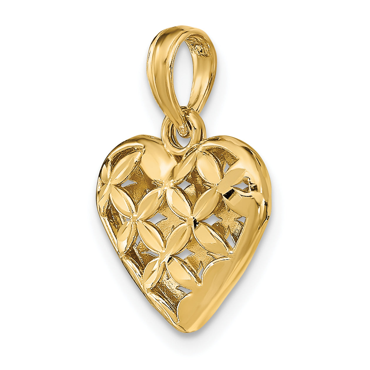 10K 3-D Diamond-cut Filigree Puffed Heart Charm