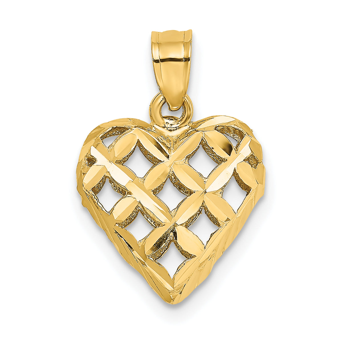 10K 3-D Diamond-cut Filigree Puffed Heart Charm