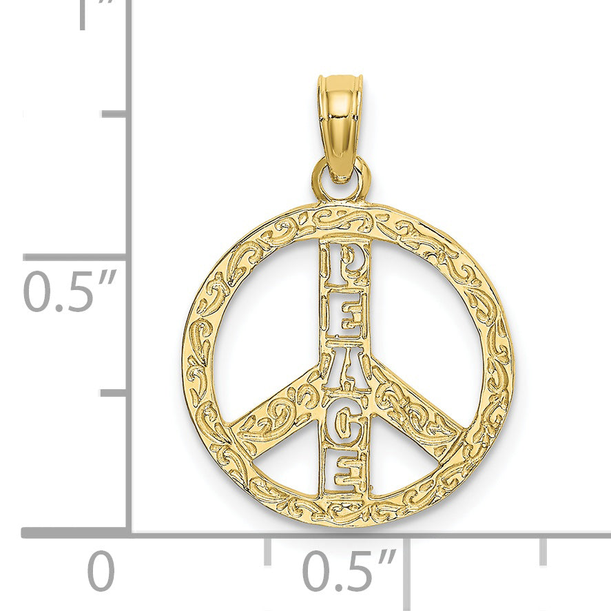 10K Flat Textured Peace Sign Charm