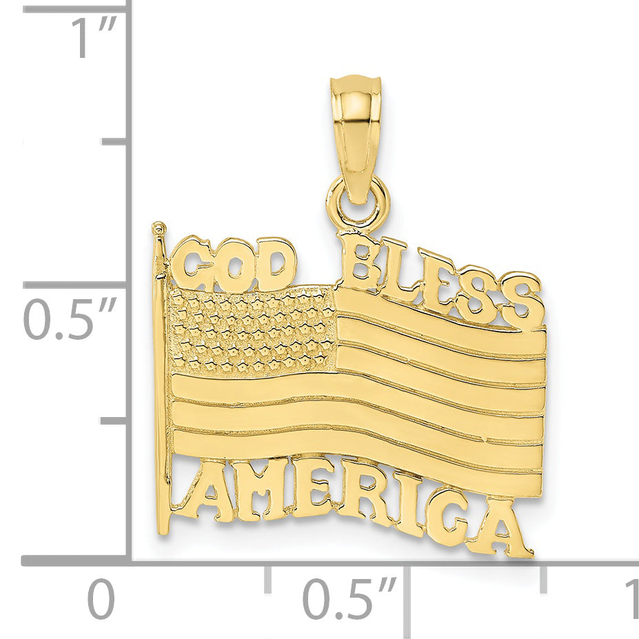 10K Polished Textured God Bless America w/ Flag Charm