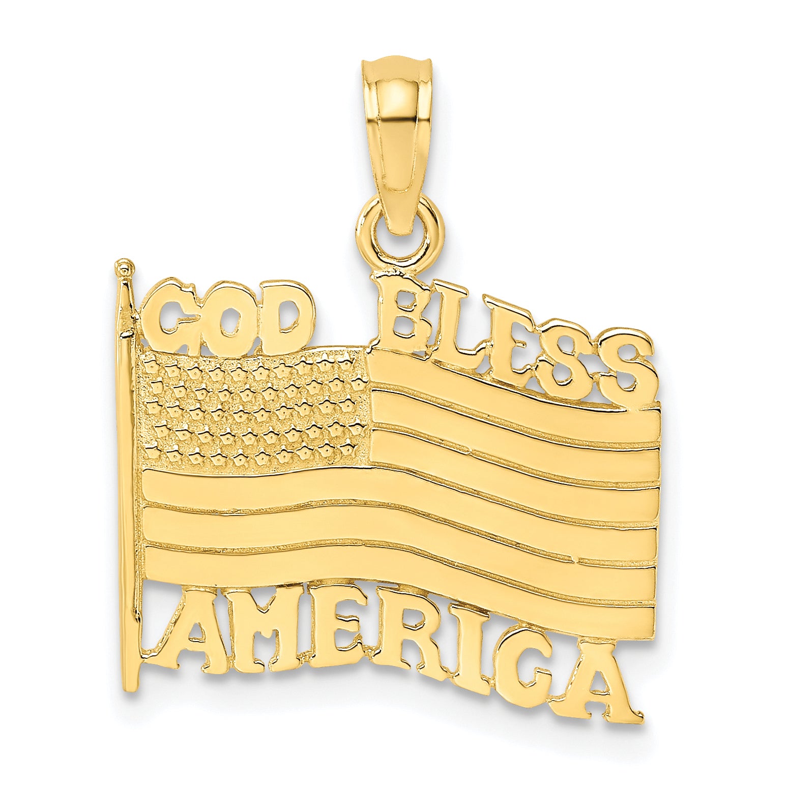 10K Polished Textured God Bless America w/ Flag Charm