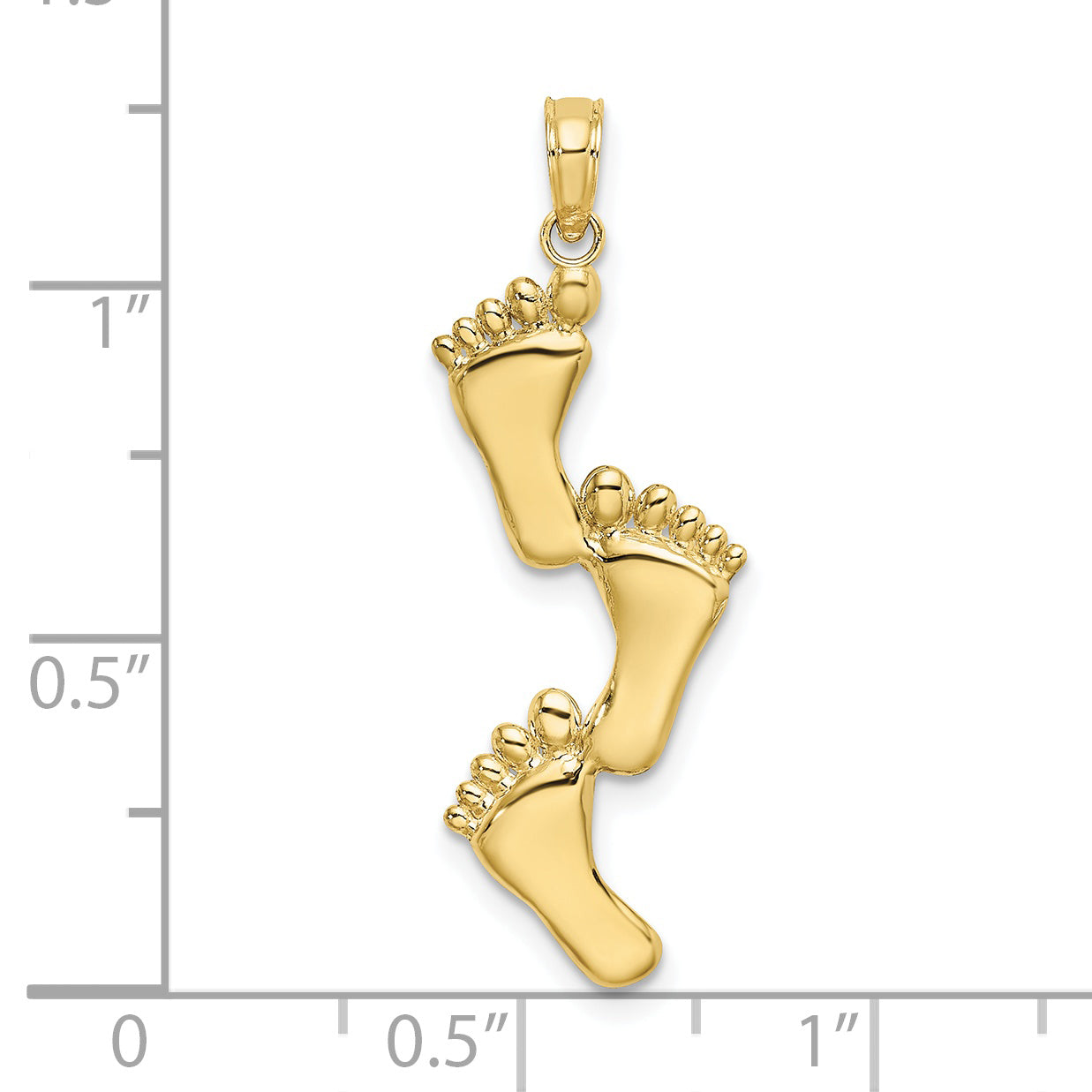 10K Polished Triple Vertical Feet Charm