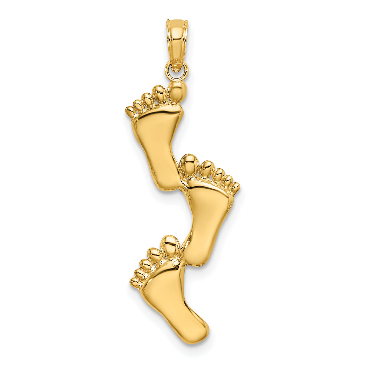 10K Polished Triple Vertical Feet Charm