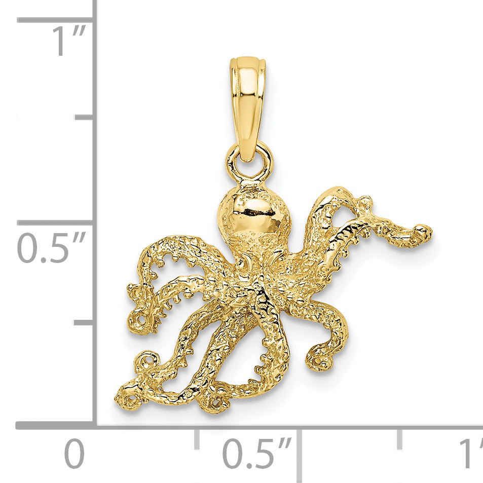 10K 2-D and Textured Octopus Charm