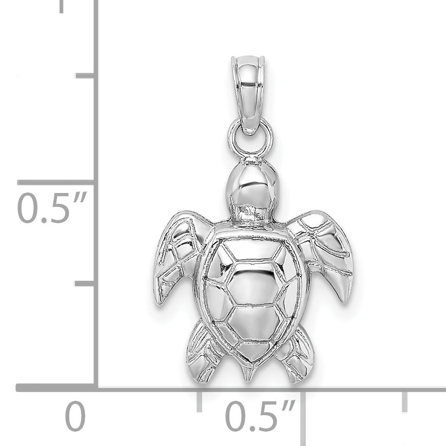 10K White Gold 2-D Textured Sea Turtle Charm