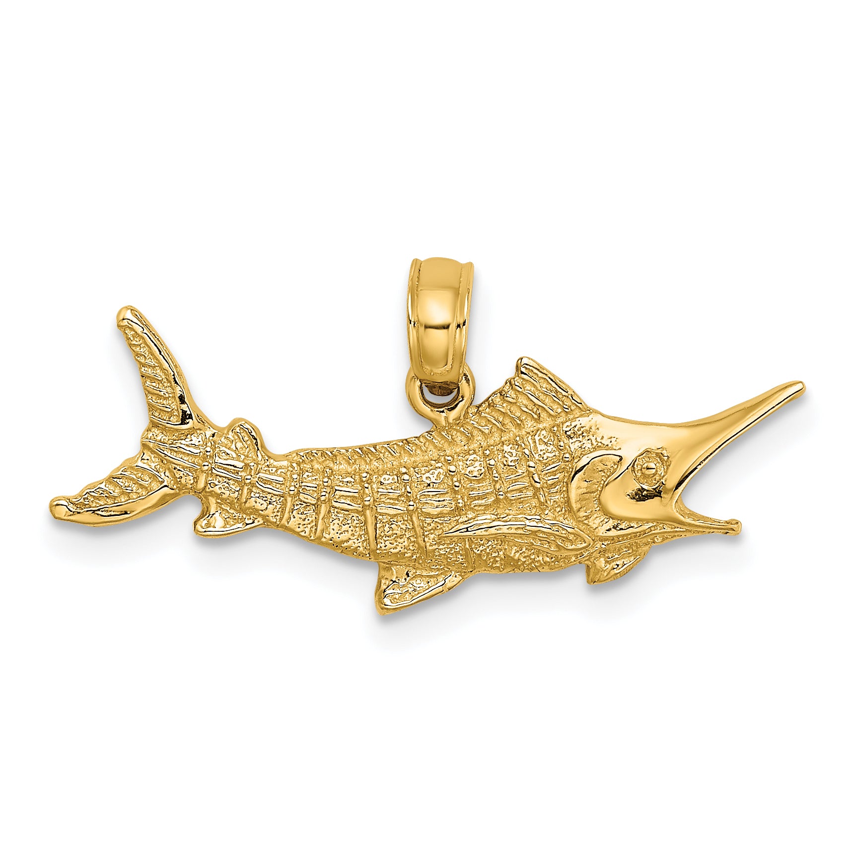 10K Textured 2-D Marlin Fish Charm