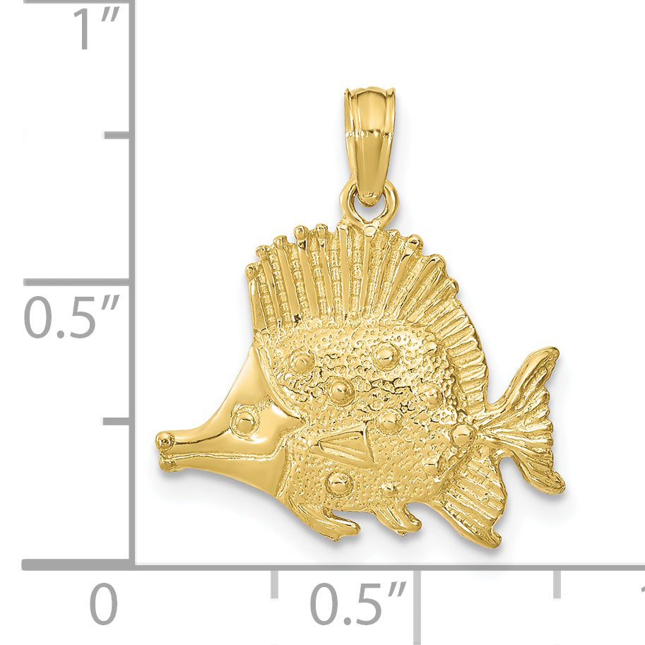 10K Polished Engraved Fish Charm