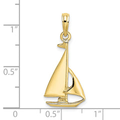 10K 2-D Polished Sailboat Charm