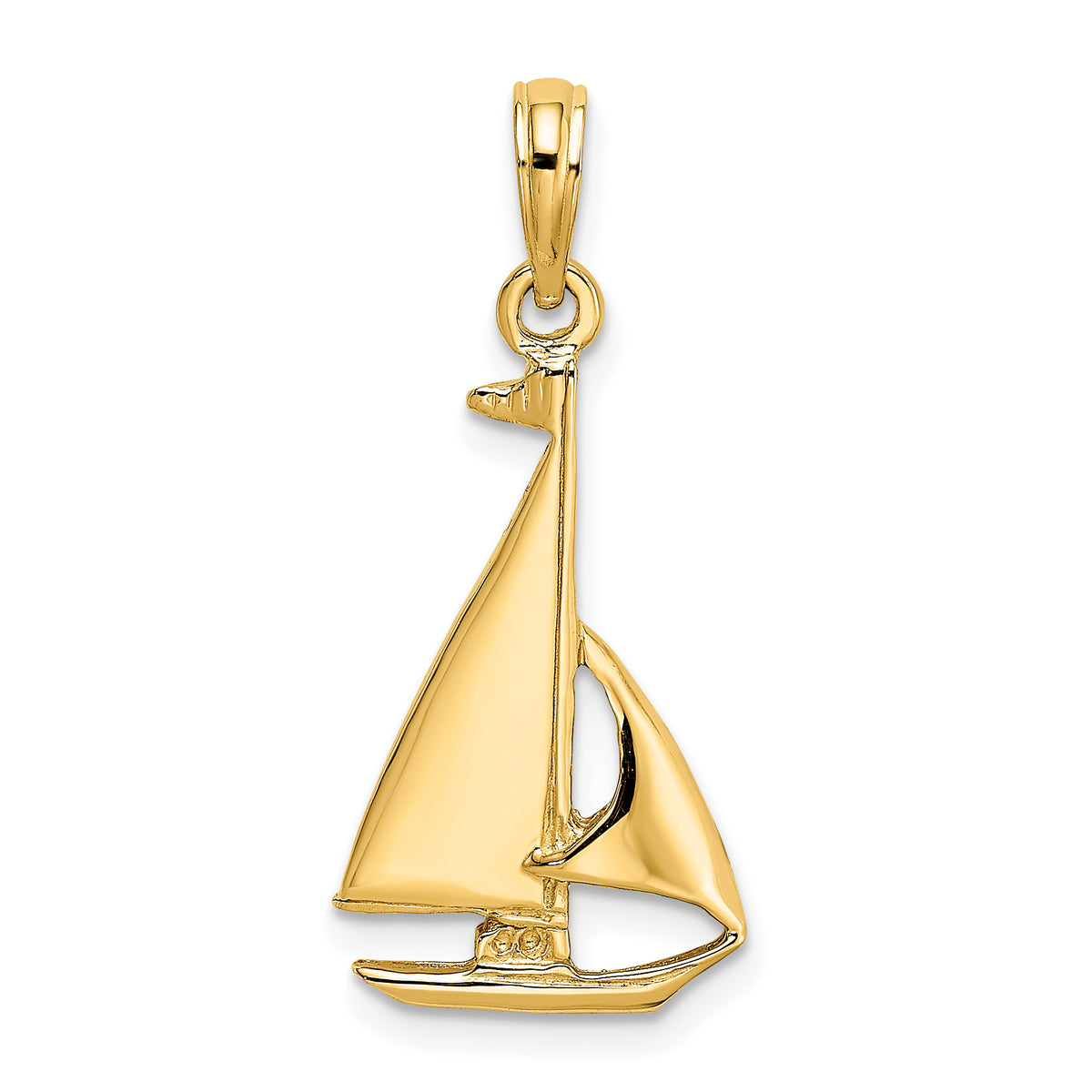 10K 2-D Polished Sailboat Charm