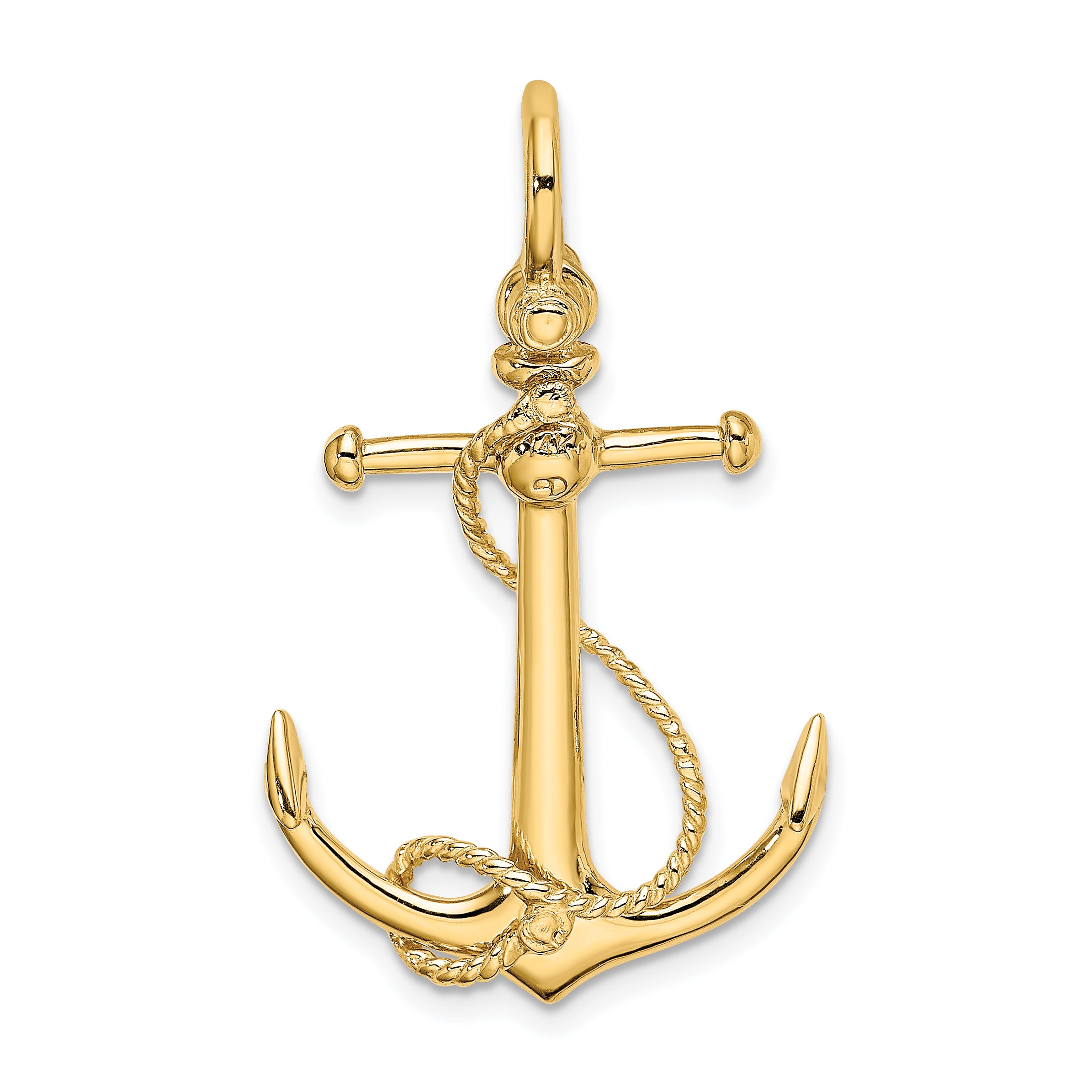 10K 3-D Anchor W/Long T Bar and Shackle Bail Charm