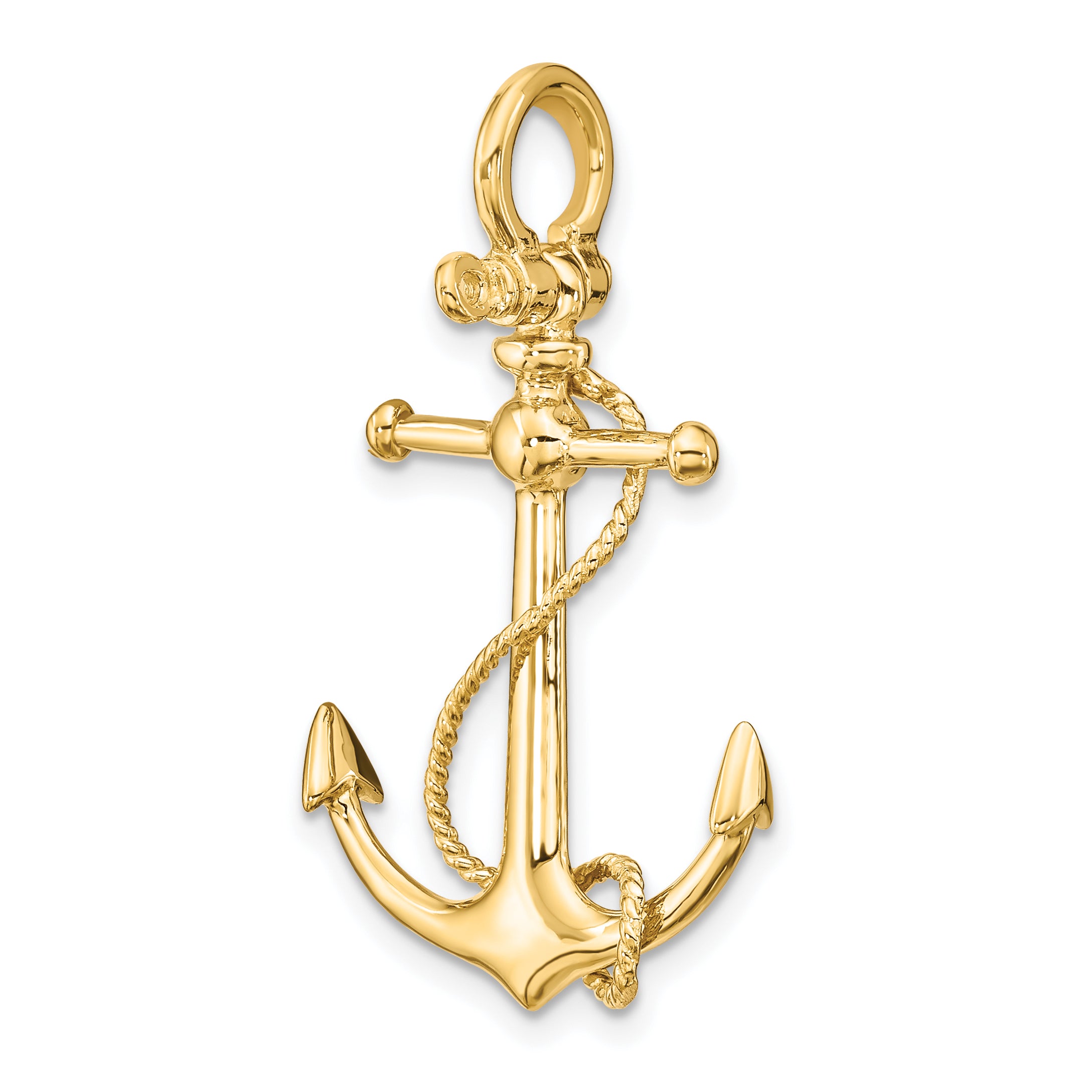 10K 3-D Anchor W/Long T Bar and Shackle Bail Charm