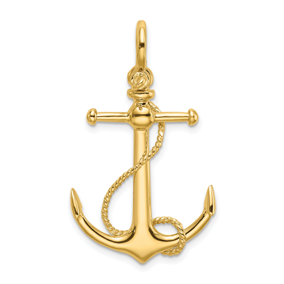 10K 3-D Anchor W/Long T Bar and Shackle Bail Charm