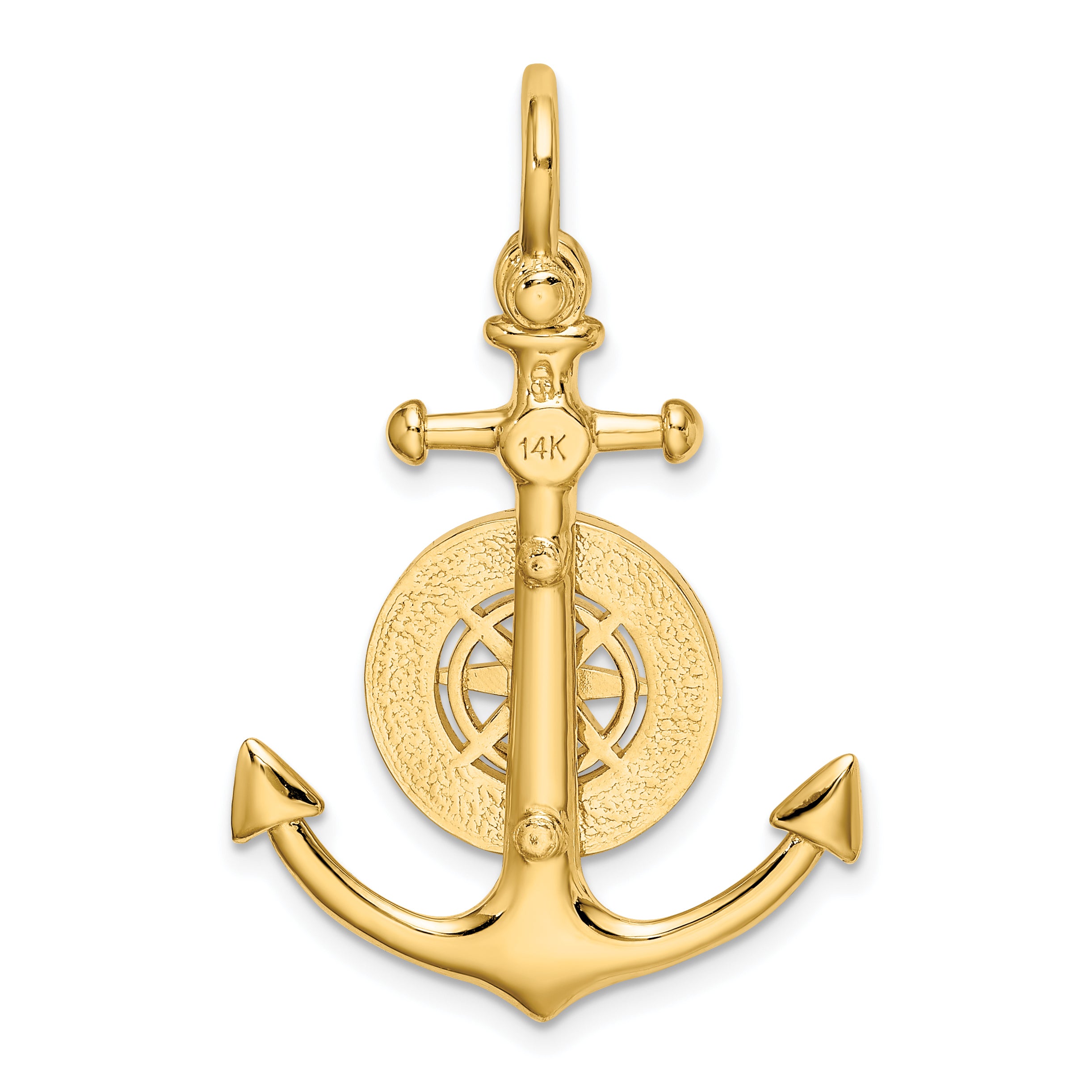 10K 3-D Small Anchor w/ Nautical Compass Charm