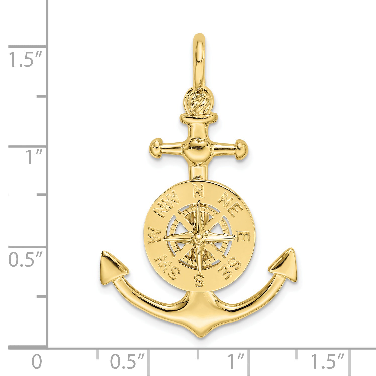 10K 3-D Small Anchor w/ Nautical Compass Charm