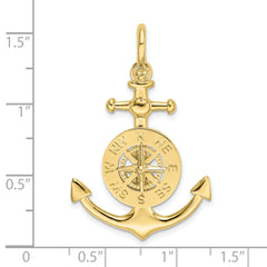 10K 3-D Small Anchor w/ Nautical Compass Charm