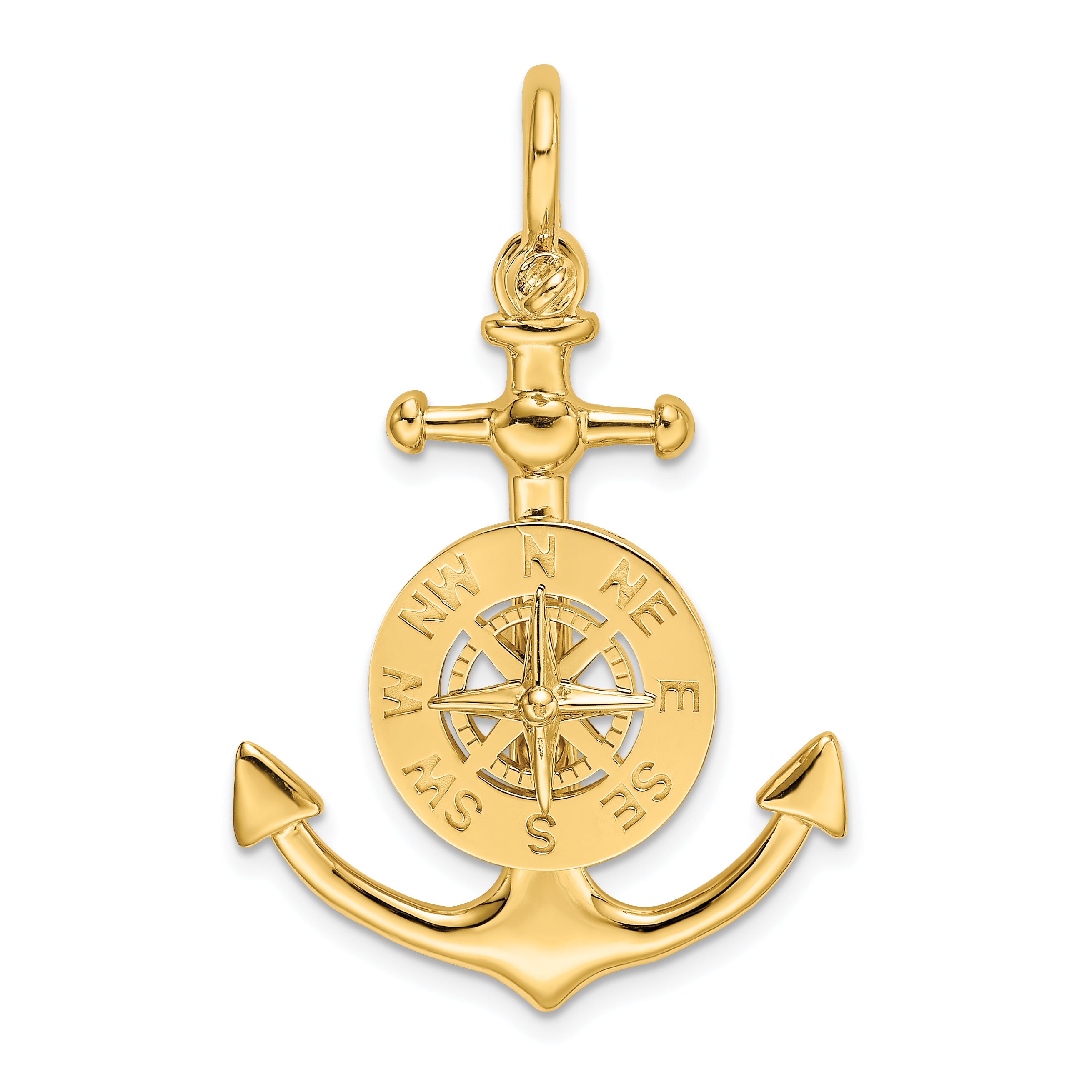 10K 3-D Small Anchor w/ Nautical Compass Charm